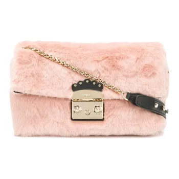 Furla Metropolis Collection Imitation Fur Shoulder Bag Small Size Women's Pink