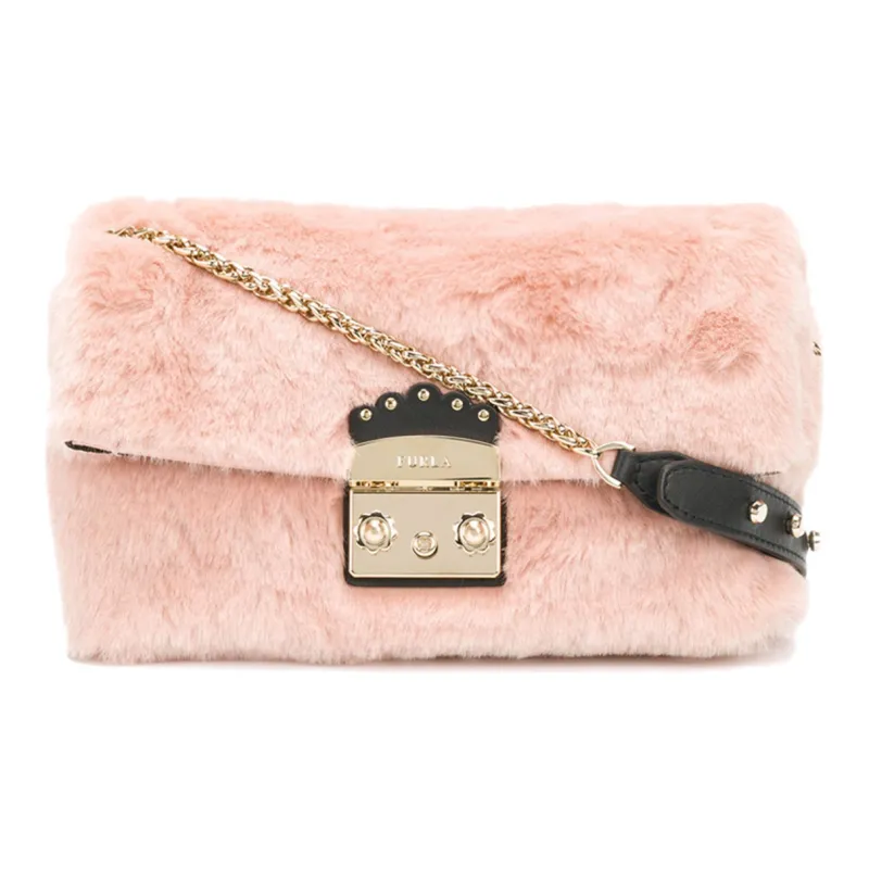 Furla Metropolis Collection Imitation Fur Shoulder Bag Small Size Women's Pink-0