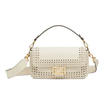 FENDI Baguette Leather Baguette Bag Handbag Shoulder Bag Crossbody Bag Medium Size Women's White