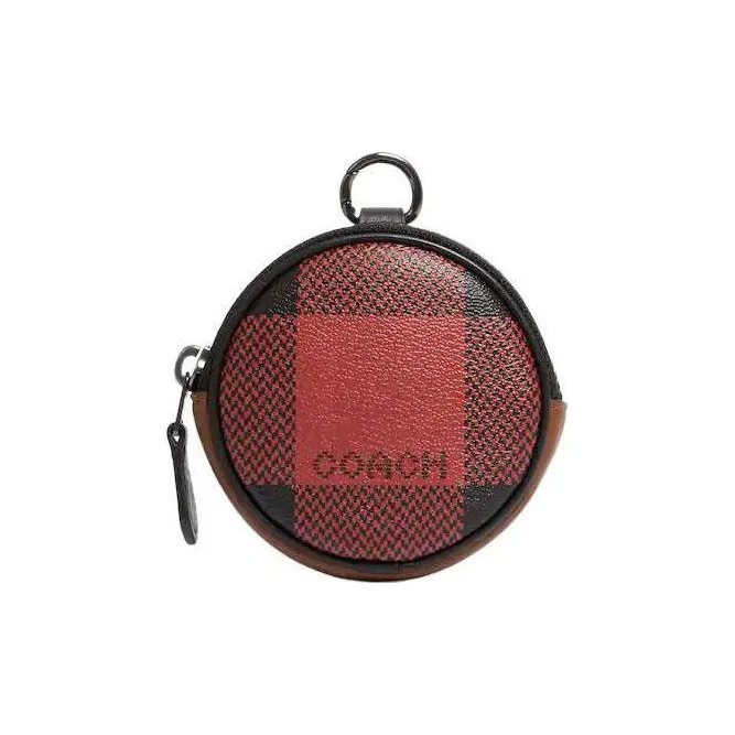 COACH Coated Canvas With Smooth Calfskin Wallet Coin Purse Mini Unisex Black/Red Brown-0
