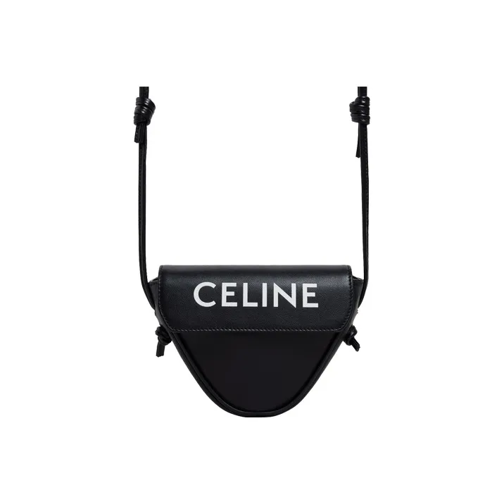 CELINE Leather Patchwork Cow Leather Handbag Coin Purse Shoulder Bag Crossbody Bag Mini Unisex Black-3