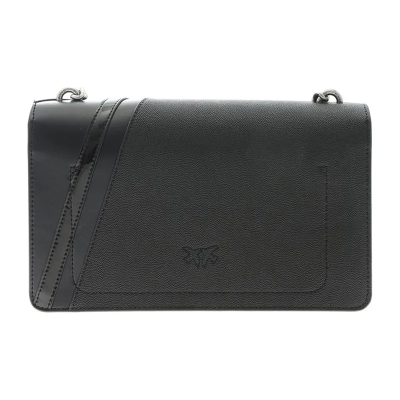 PINKO Patent Leather Patchwork Cow Leather Swallow Bag, Crossbody Bag Medium Size Women's Black-2