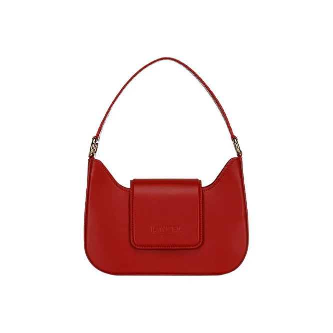 LANCEL SIXTINE Cow Leather Shoulder Bag Small Size Women's Red-1