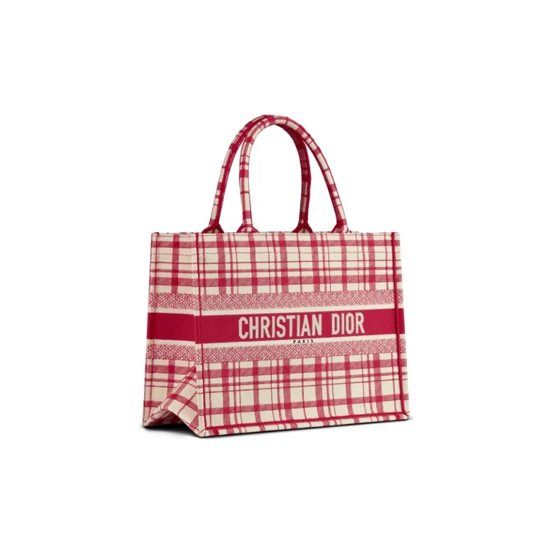 DIOR BookTote Embroidery Tote Bag Shopping Bag Handbag Small Size Women's Red Overlapped Plate-1