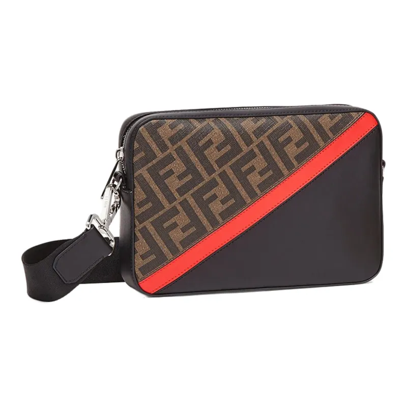 FENDI Coated Canvas With Leather Camera Bag Shoulder Bag Crossbody Bag Men's Brown/Black/Red-1
