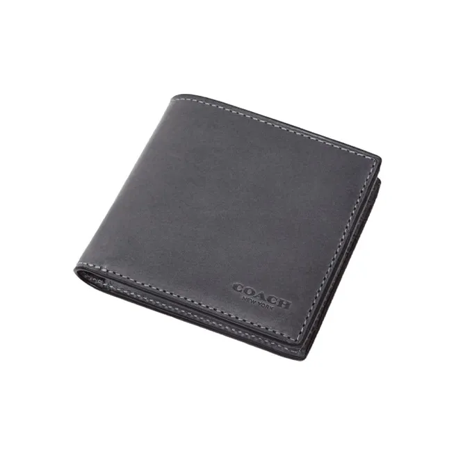COACH Billfold Wallet Double-Layer Cow Leather Material Card Holder Gift Box Set Wallet Unisex Gray-2