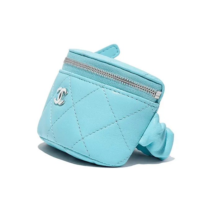 CHANEL Lambskin Elastic String Wristband Coin Purse Women's Neon Blue-1