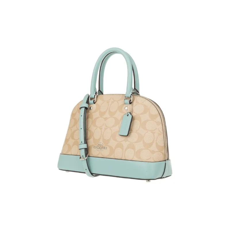 COACH Sierra Leather PVC Handbag Shoulder Bag Crossbody Bag Small Size Women's Mint Green With Khaki Monogram-1