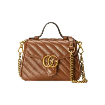 GUCCI Marmont Quilting Leather Messenger Bag Crossbody Bag Chain Handbag Shoulder Bag Mini Women's Brown
