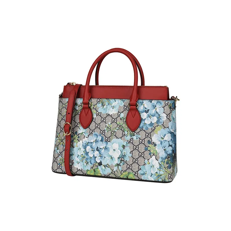 GUCCI GG Blooms Canvas With Leather Shoulder Bag Crossbody Bag Handbag Women's Red+Khaki Print-1
