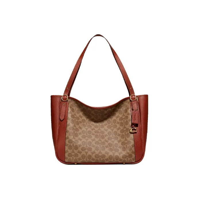COACH Canvas Pebbled Leather Tote Bag Shopping Bag Handbag Shoulder Bag Women's Brown-0