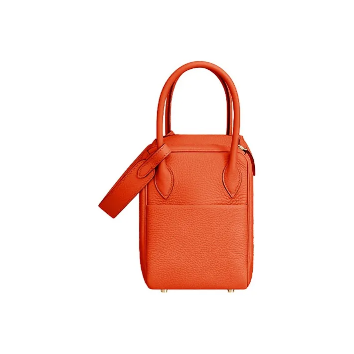 HERMES Lindy Clemence Bullock Leather Handbags Shoulder Bags Women's 9J Feu Flame Orange-1
