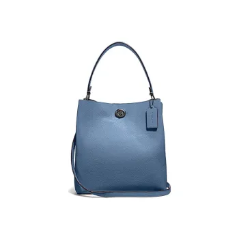 COACH Charlie Leather Bucket Bags Shoulder Bag Crossbody Bag Handbag Medium Size Women's Gray Blue