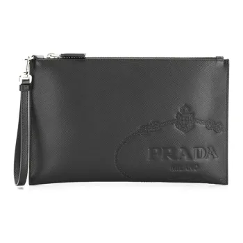 PRADA Leather Clutch Men's Black