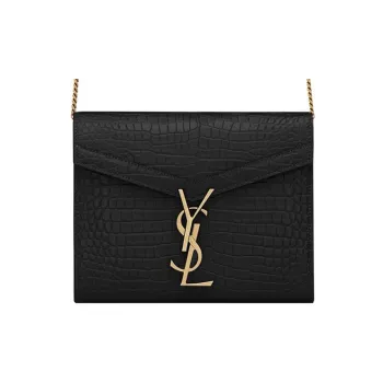 SAINT LAURENT Crocodile Embossed Bright Leather Chain Wallet, Envelope Bag, Crossbody Bag, Shoulder Bag Women's Black