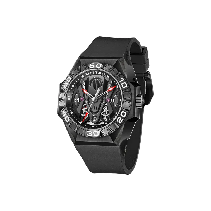 REEF TIGER Black Shark Collection Automatic Mechanical Movement Watch Men's Watches Black Dial RGA6922-BBR-1