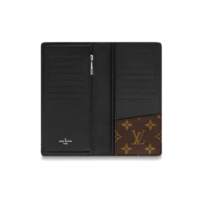LOUIS VUITTON Brazza Coated Canvas With Cow Leather Wallet, Card Holder, Wallet Unisex Brown/Black Multicolor-3