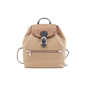 COACH Evie Canvas With Leather Backpack Women's Light Khaki & Khaki Monogram