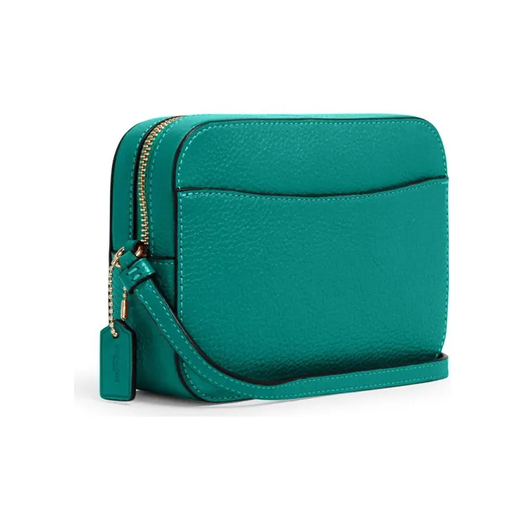 COACH Camera Leather One Shoulder Camera Bag, Crossbody Bag Mini Women's Brass/Green-1