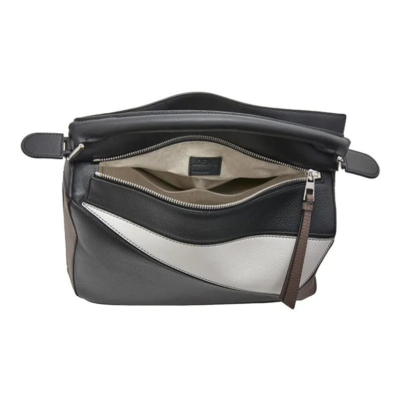 LOEWE Puzzle Classic Calfskin Geometric Bag Puzzle Bag Shoulder Bag Crossbody Bag Handbag Women's Black/Tan-2