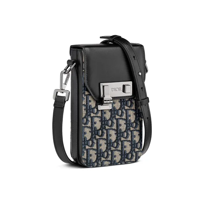 DIOR Cow Leather One Shoulder Crossbody Cell Phone Pouch Men's Beige/Black-1