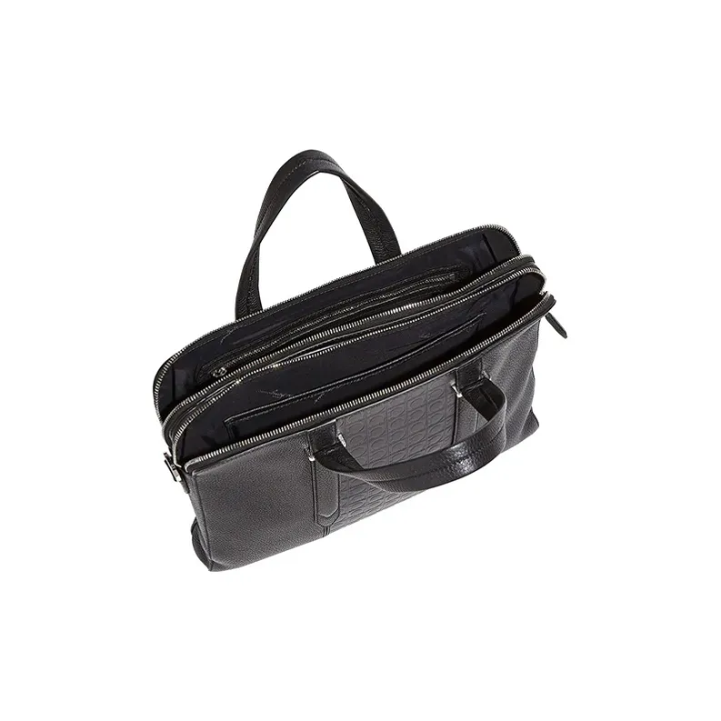 FERRAGAMO Gancini Calfskin Laptop Bag, Handbag, Shoulder Bag, Crossbody Bag, Briefcase Men's Black-3