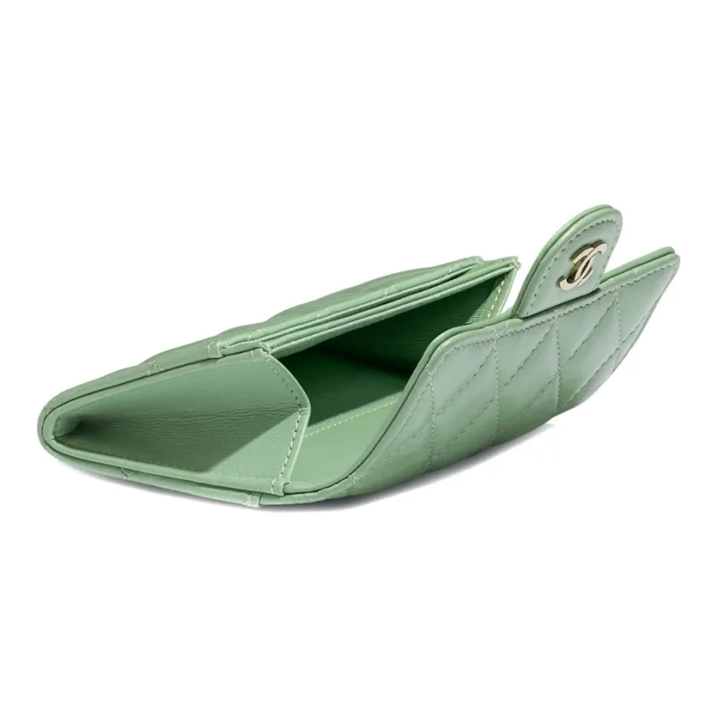 CHANEL Classic Flap CF Sheepskin Coin Purse, Card Holder Unisex Green-3