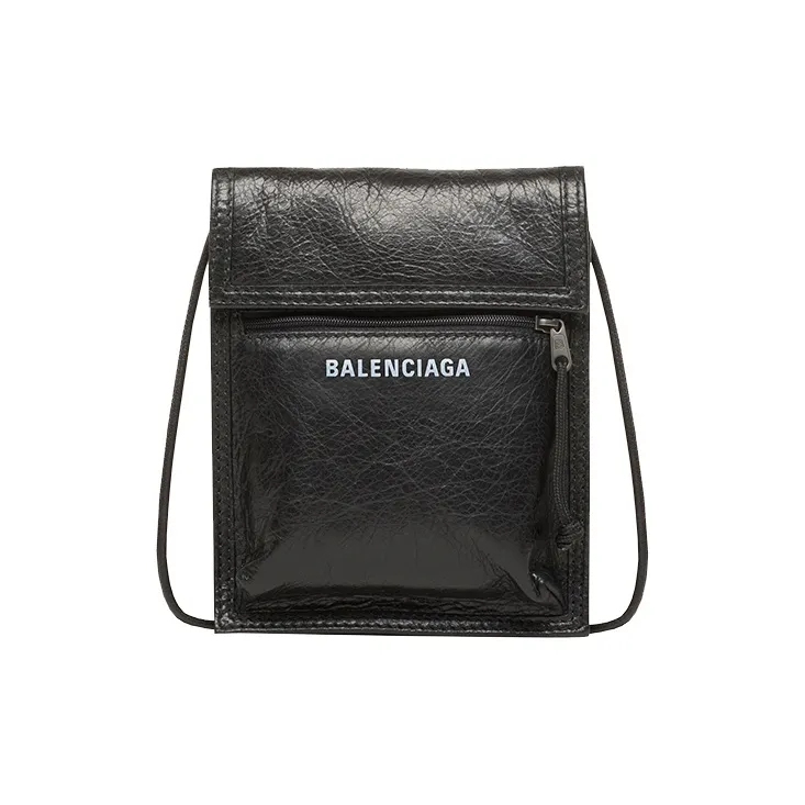 Balenciaga Explorer Sheepskin Cell Phone Pouch, Shoulder Bag, Crossbody Bag Trumpets Men's Black-0