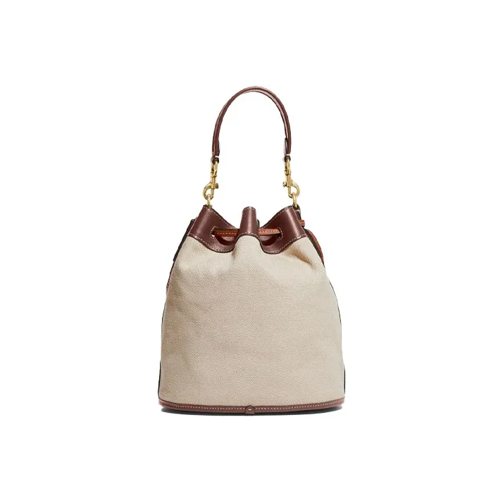 COACH Field Canvas With Leather Canvas Bag Crossbody Bag Bucket Bag Handbag Small Size Women's Brown & Color-2
