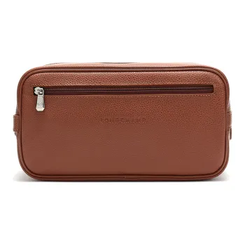 LONGCHAMP Le Pliage Cow Leather Makeup Bags Toiletry Bags Unisex Caramel