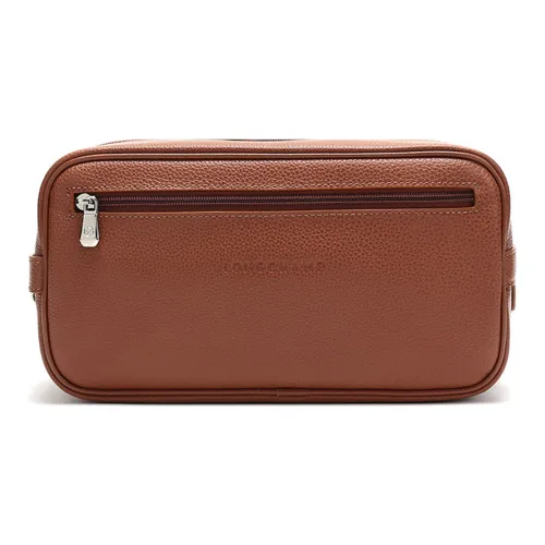 LONGCHAMP Le Pliage Cow Leather Makeup Bags Toiletry Bags Unisex Caramel
