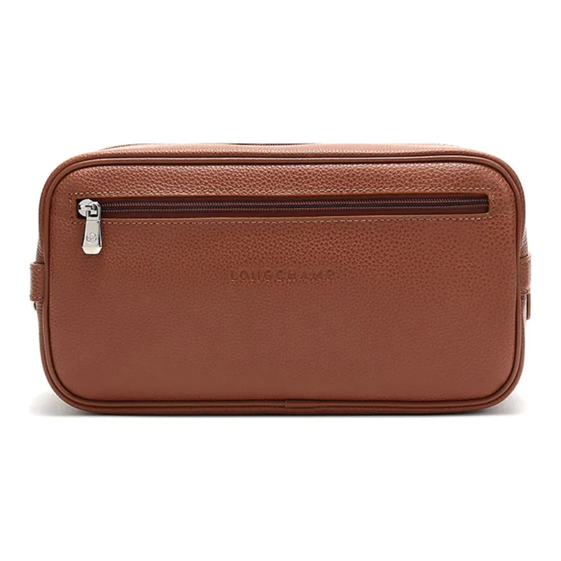 LONGCHAMP Le Pliage Cow Leather Makeup Bags Toiletry Bags Unisex Caramel-0