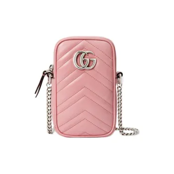 GUCCI Marmont Quilting Leather Cell Phone Pouch Chain Bag Crossbody Bag Shoulder Bag Women's Pink Candy Color Unicorn