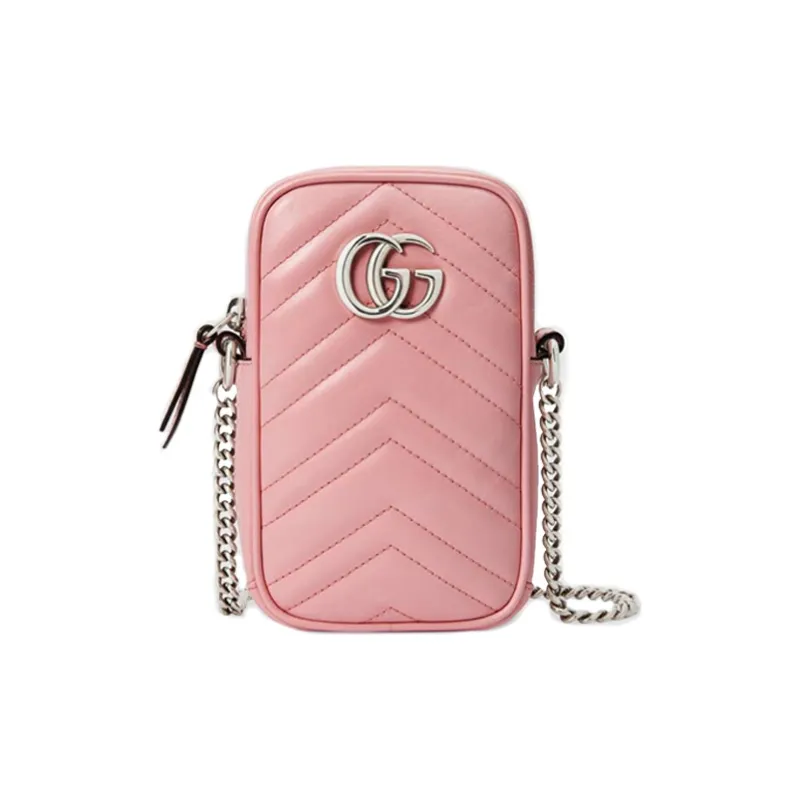 GUCCI Marmont Quilting Leather Cell Phone Pouch Chain Bag Crossbody Bag Shoulder Bag Women's Pink Candy Color Unicorn-0