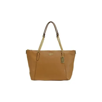 COACH Ava Leather Portable One Shoulder Chain Tote Tubas Women's Brown