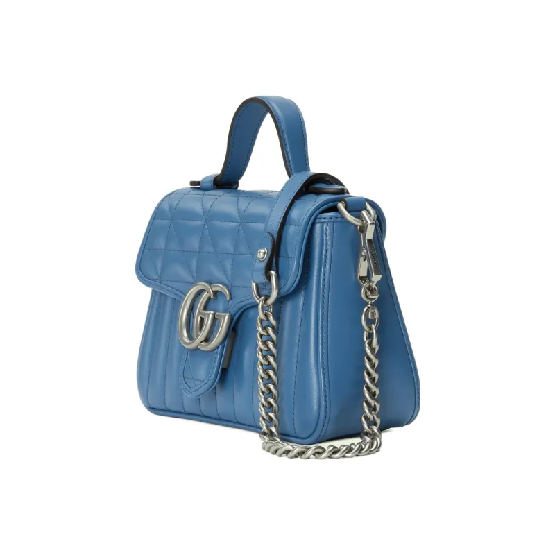 GUCCI Marmont Leather Shoulder Bag Crossbody Bag Handbag Mini Women's Blue-2