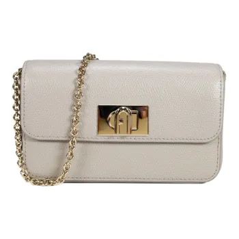 Furla 1927 Collection Pebbled Leather Pure Crossbody Bag Shoulder Bag Small Size Women's Gray