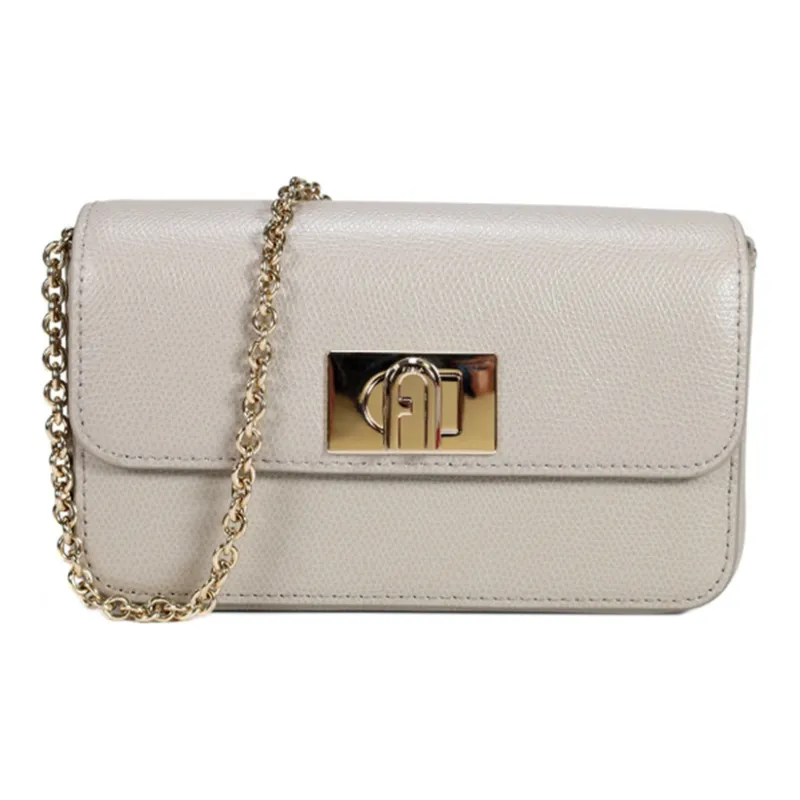 Furla 1927 Collection Pebbled Leather Pure Crossbody Bag Shoulder Bag Small Size Women's Gray-0