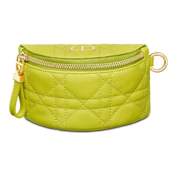 DIOR Cow Leather Coin Purse, Clutch Women's Green Yellow