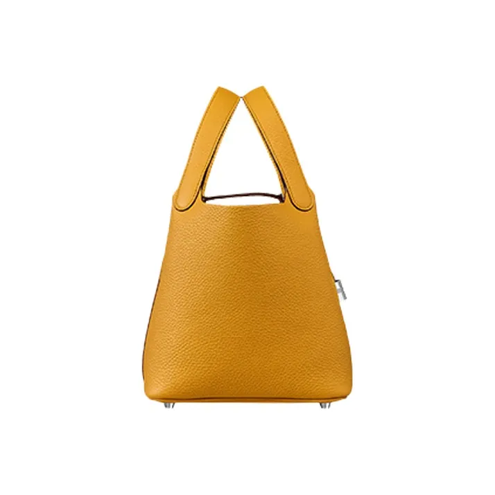 HERMES Picotin Clemence Bullock Leather Bucket Bags Handbags Women's 9D Amber Yellow-1