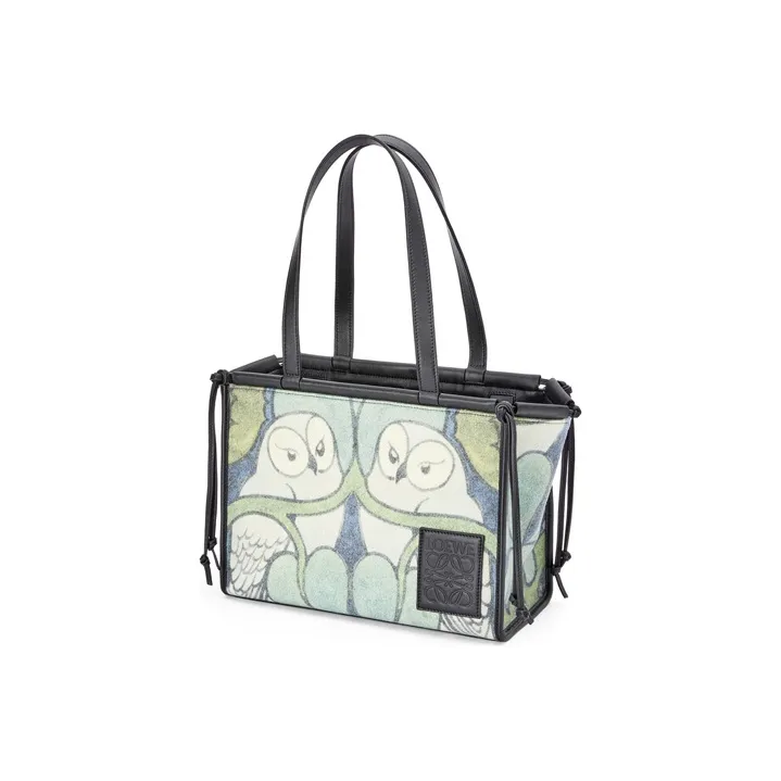 LOEWE Cushion Tote Felt With Calfskin Tote One Shoulder Handbag Small Size Women's Green-1