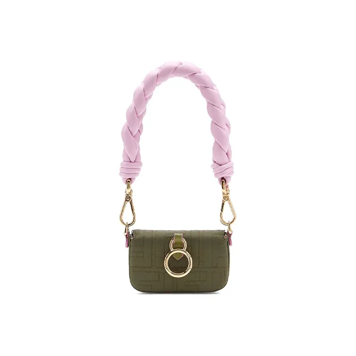 FENDI Baguette Lambskin With Nylon Handbag Women's Green/Pink-2