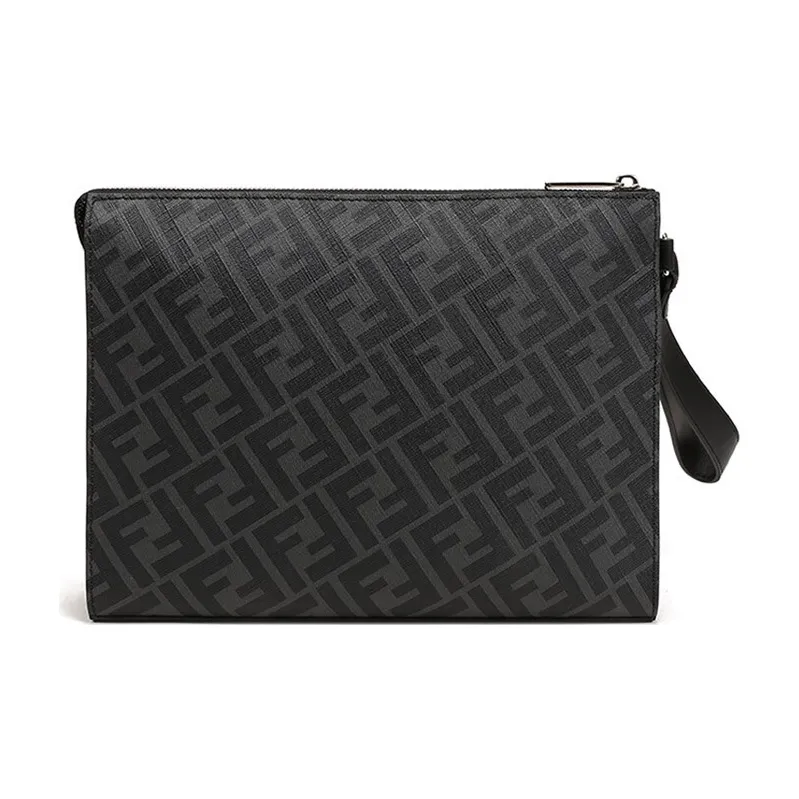 FENDI Fabric With Leather Clutch Regular Men's Gray Black-2