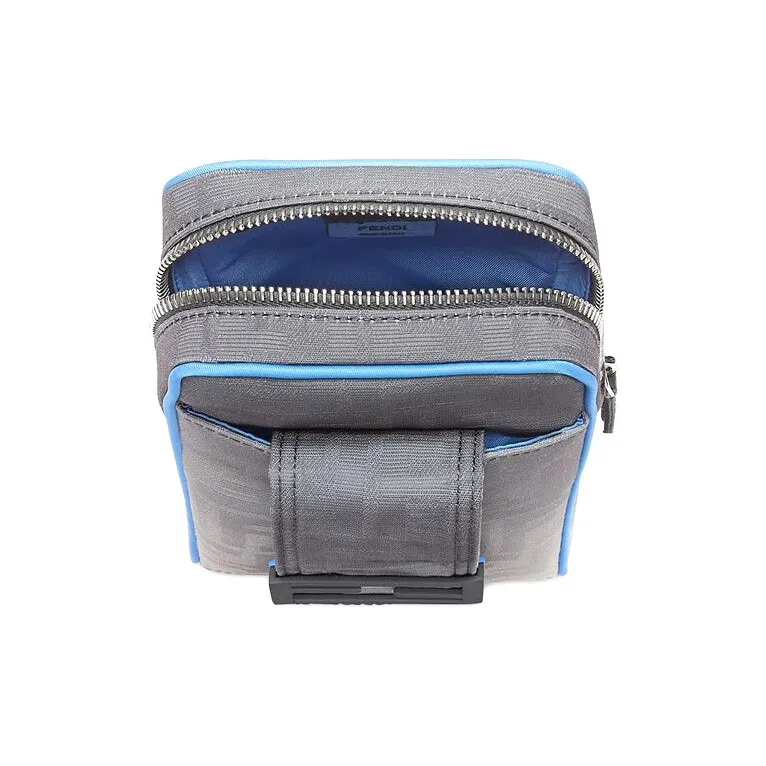 FENDI Baguette Jacquard Fabric Baguette Bag Cell Phone Pouch Shoulder Bag Crossbody Bag Medium Size Men's White/Gray-3