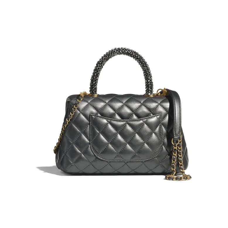 CHANEL Coco Handle Calfskin Handbag, Shoulder Bag, Crossbody Bag Women's Dark Silver-1