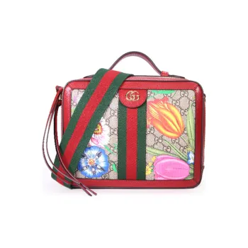 GUCCI Canvas With Leather Portable Crossbody Bag Shoulder Bag Women's Ebony Red & Multicolor