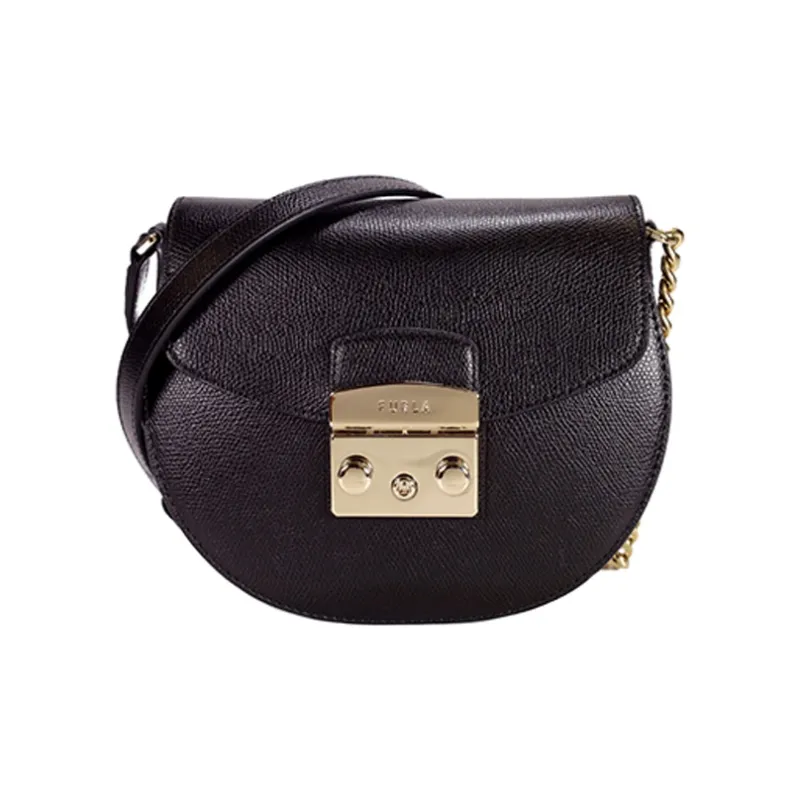 Furla Metropolis Collection Cow Leather Saddle Bag, Shoulder Bag, Crossbody Bag Mini Women's Black-0