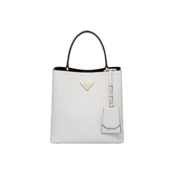 PRADA Panier Saffiano Leather One Shoulder Handbags Medium Size Women's White