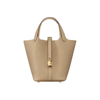 HERMES Picotin Clemence Bullock Leather Basket Bag Handbag Bucket Bag 18 Women's S2 Trench Coat In Gray
