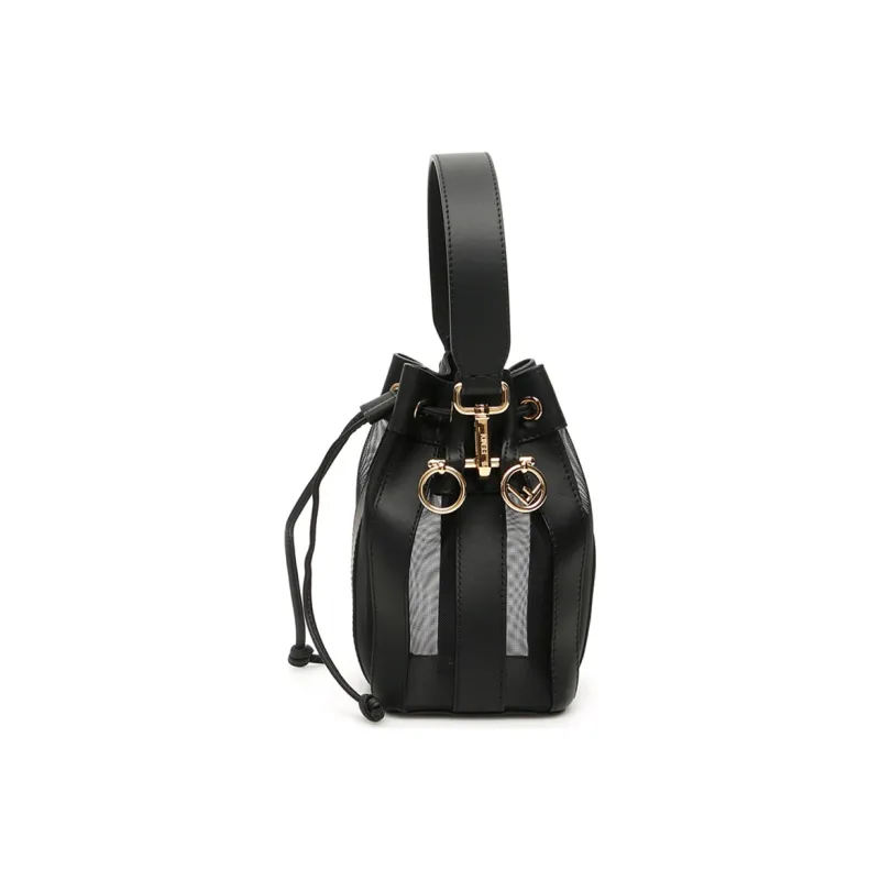 FENDI Mon Tresor Nylon With Cow Leather Bucket Bag, Shoulder Bag, Crossbody Bag, Handbag Mini Women's Black-1